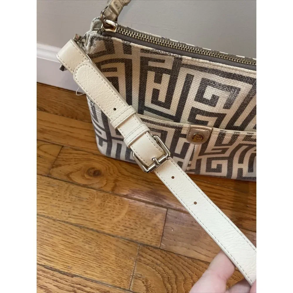 SPARTINA City Market Dixie Shoulder Bag De Renne Gray‎ Cream White Linen Leather
